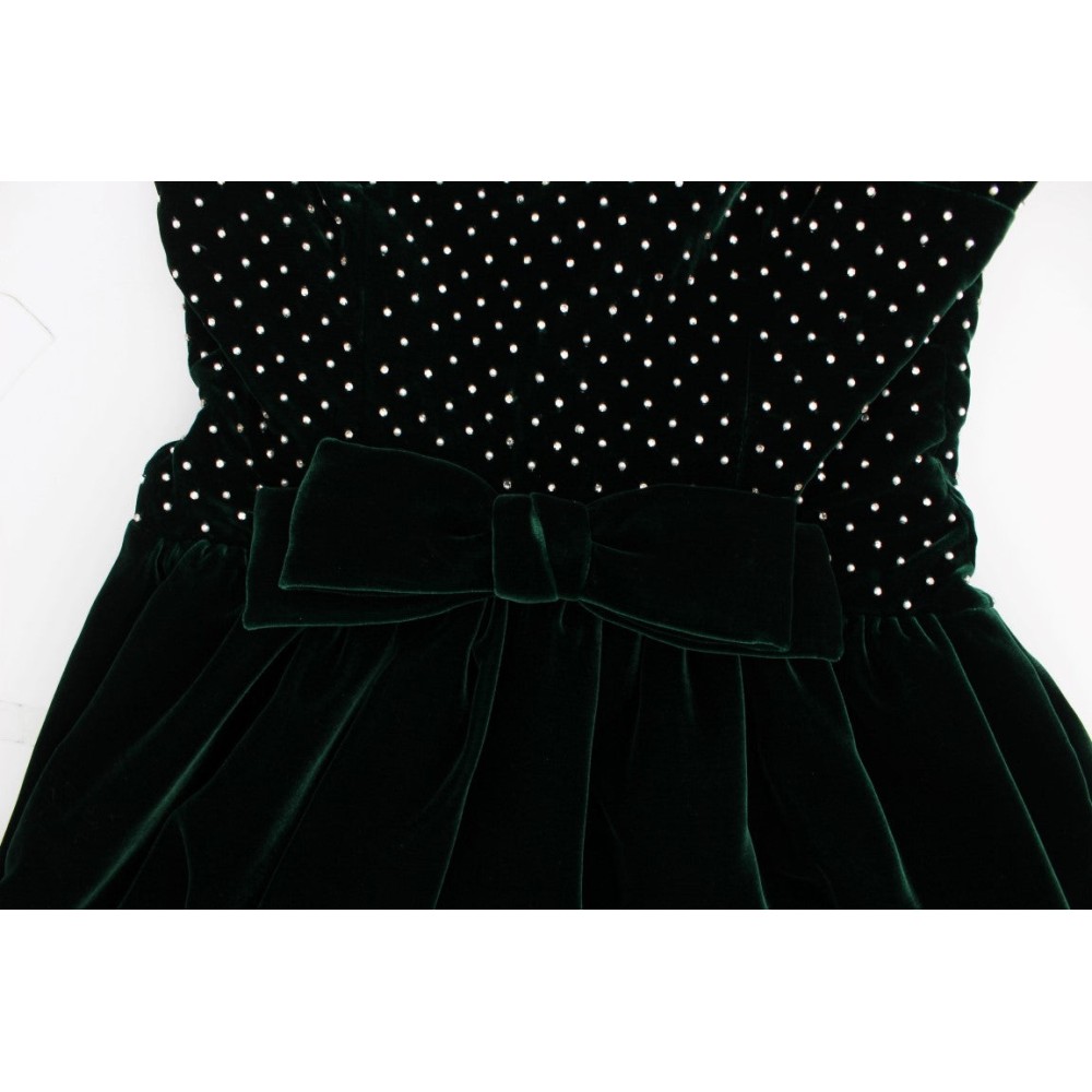 Dolce & Gabbana Verzaubertes Smaragdfarbenes Maxikleid aus Samt und Kristall