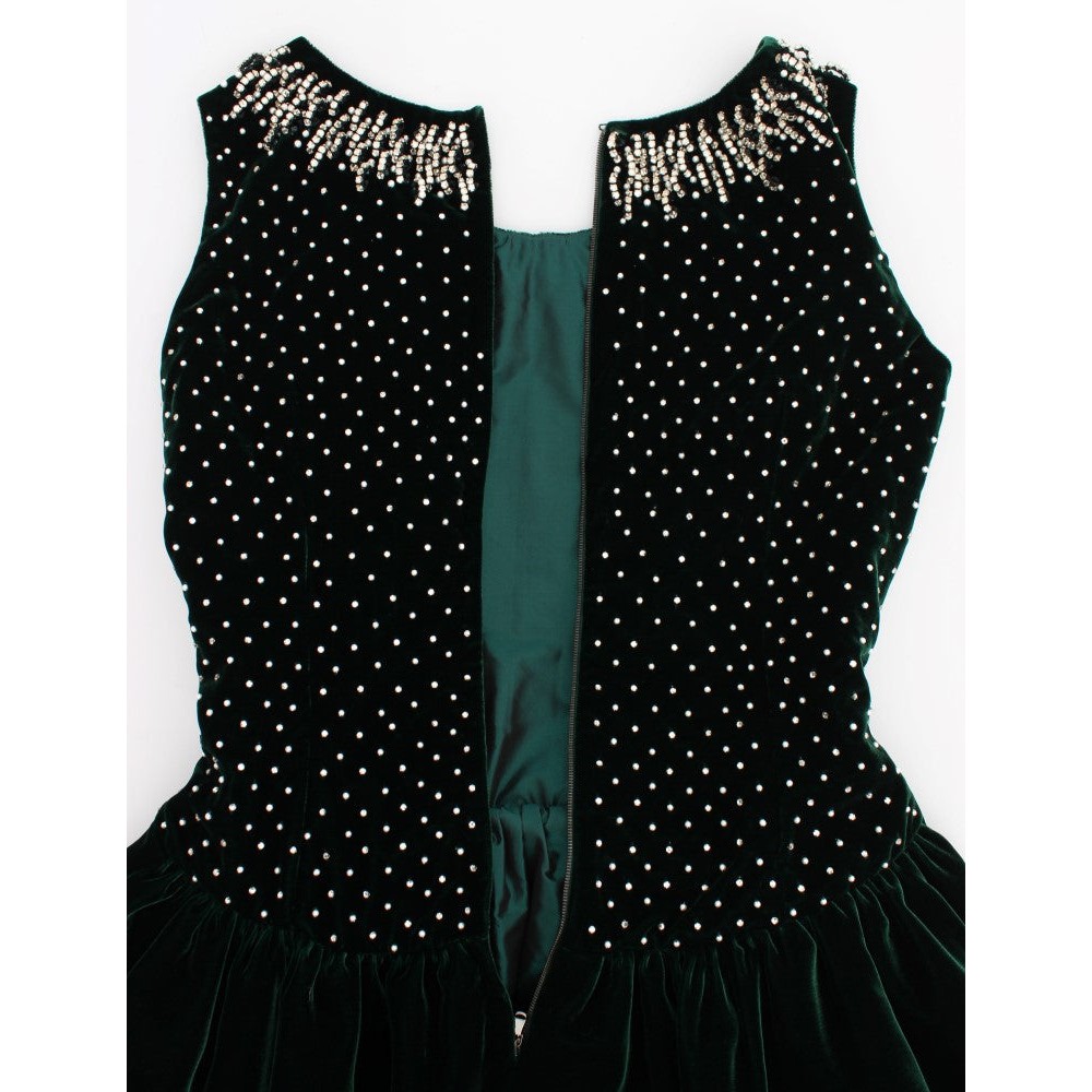 Dolce & Gabbana Verzaubertes Smaragdfarbenes Maxikleid aus Samt und Kristall
