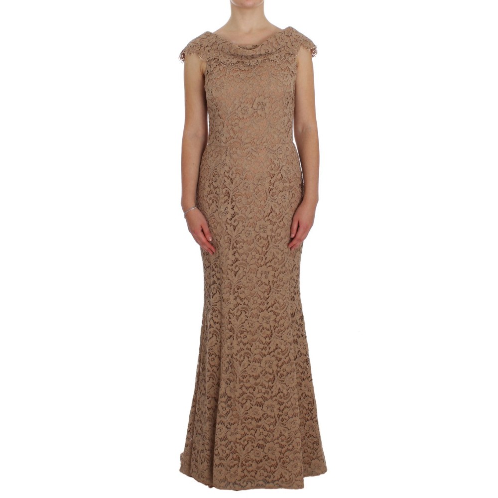 Dolce & Gabbana Elegantes rosa Maxikleid aus geblümter Spitze
