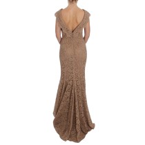 Dolce & Gabbana Elegantes rosa Maxikleid aus geblümter Spitze