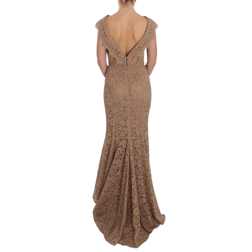 Dolce & Gabbana Elegantes rosa Maxikleid aus geblümter Spitze