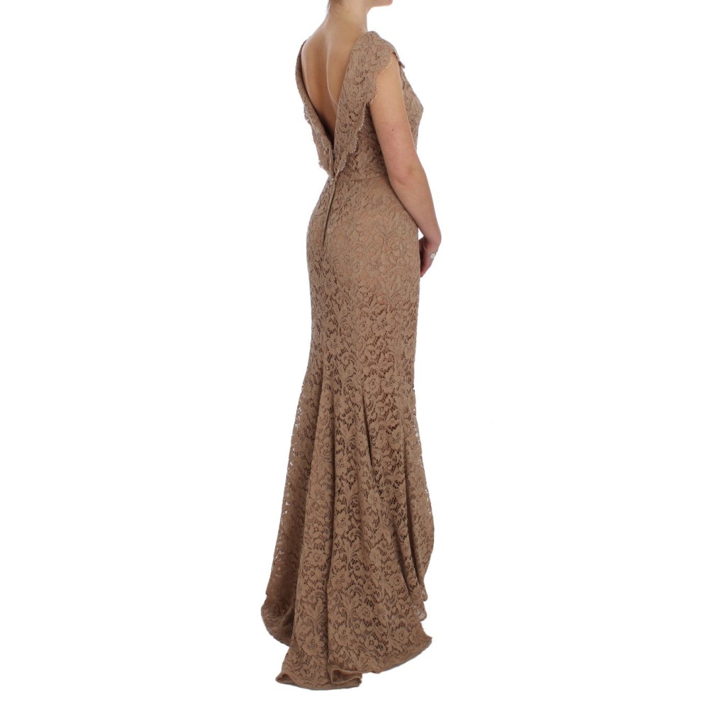 Dolce & Gabbana Elegantes rosa Maxikleid aus geblümter Spitze