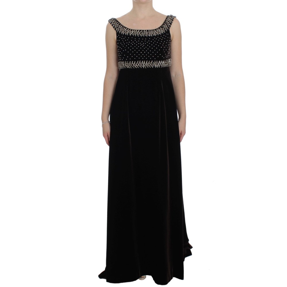 Dolce & Gabbana Elegantes Braunes Samt-Kristall-Kleid