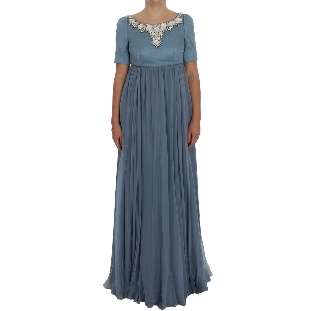 Dolce & Gabbana Elegantes Kleid aus Seide mit Kristallverzierungen