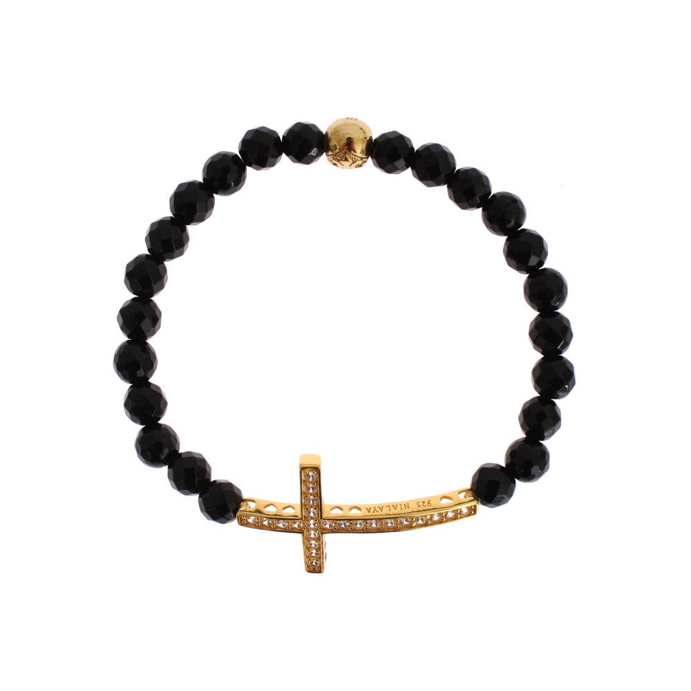 Nialaya Vergoldetes Sterling-Armband mit CZ-Diamant-Kreuz