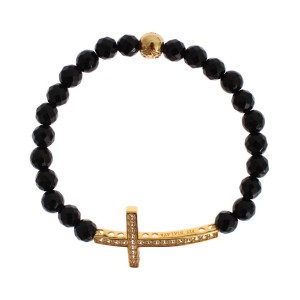 Nialaya Vergoldetes Sterling-Armband mit CZ-Diamant-Kreuz