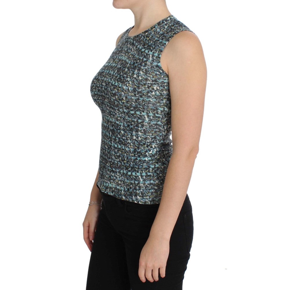 Dolce & Gabbana Elegantes blaues Wollwesten-Pullover-Top