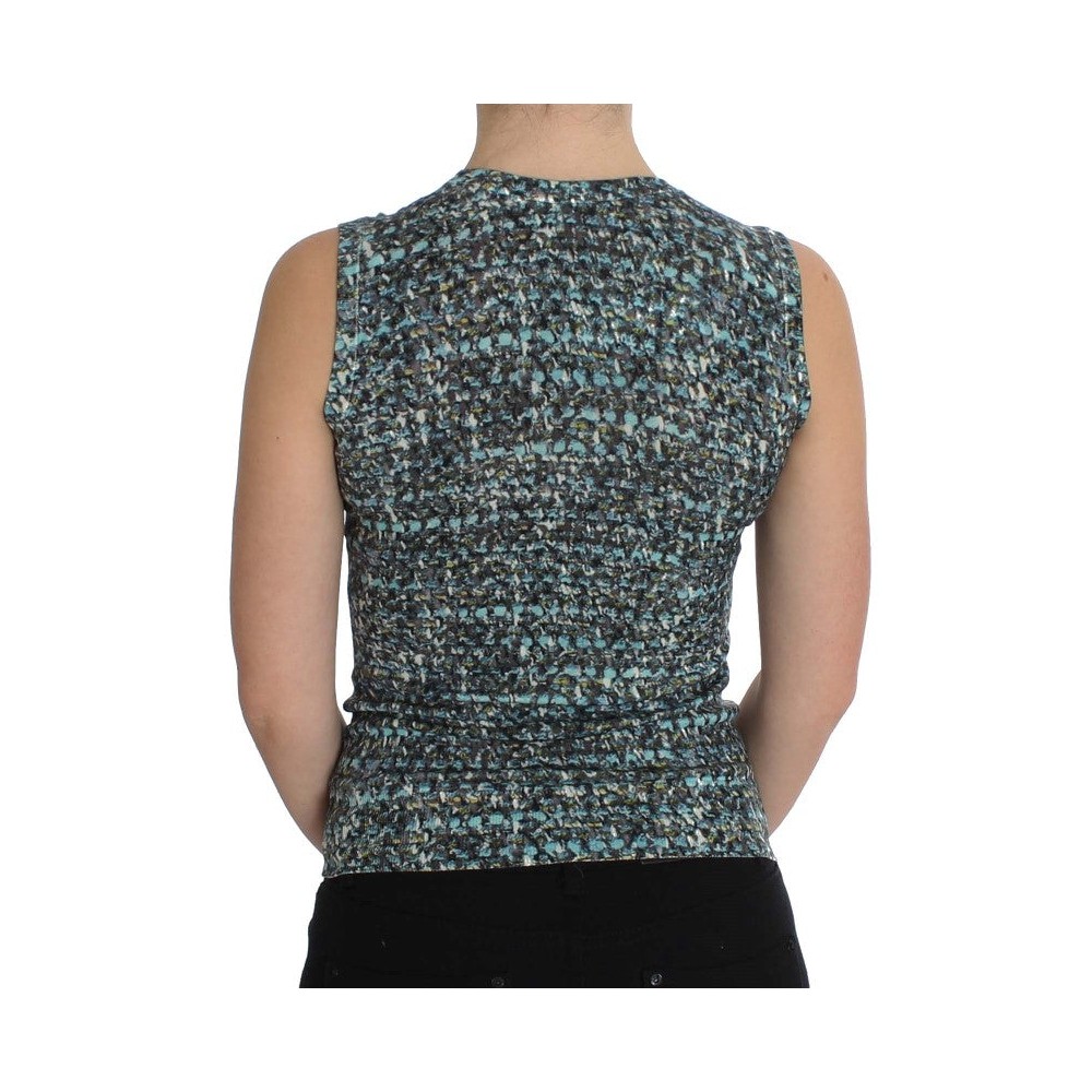 Dolce & Gabbana Elegantes blaues Wollwesten-Pullover-Top