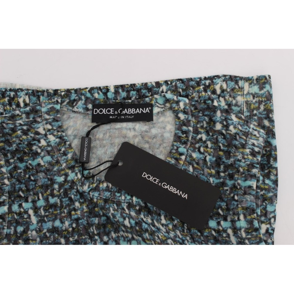 Dolce & Gabbana Elegantes blaues Wollwesten-Pullover-Top