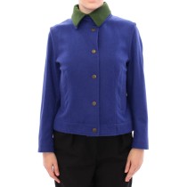 Andrea Incontri Elegantes blaues Wollsakko mit abnehmbarem Kragen
