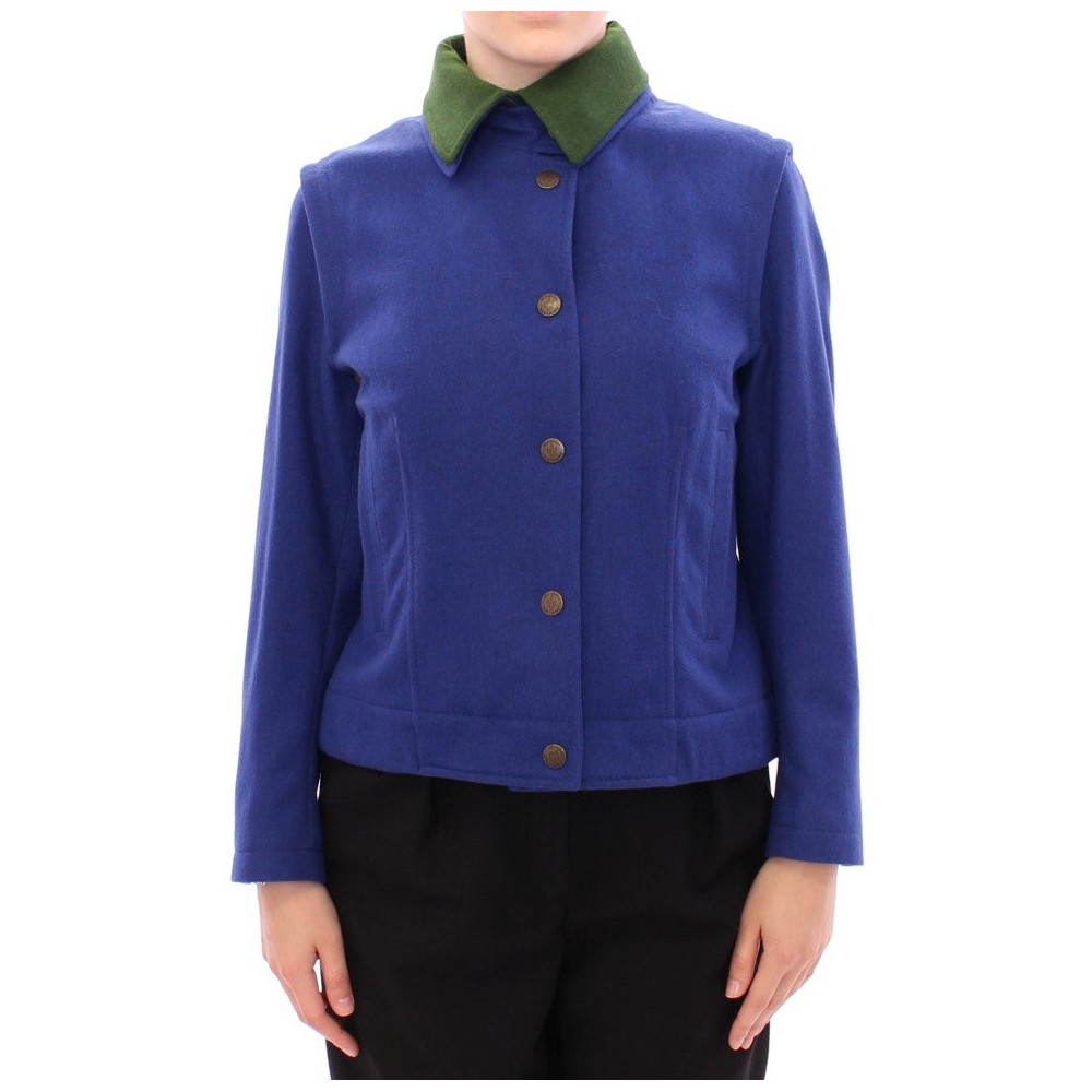 Andrea Incontri Elegantes blaues Wollsakko mit abnehmbarem Kragen