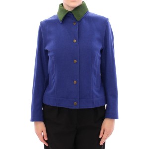 Andrea Incontri Elegantes blaues Wollsakko mit abnehmbarem Kragen