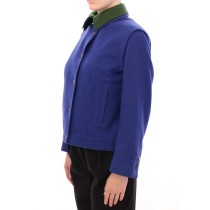 Andrea Incontri Elegantes blaues Wollsakko mit abnehmbarem Kragen