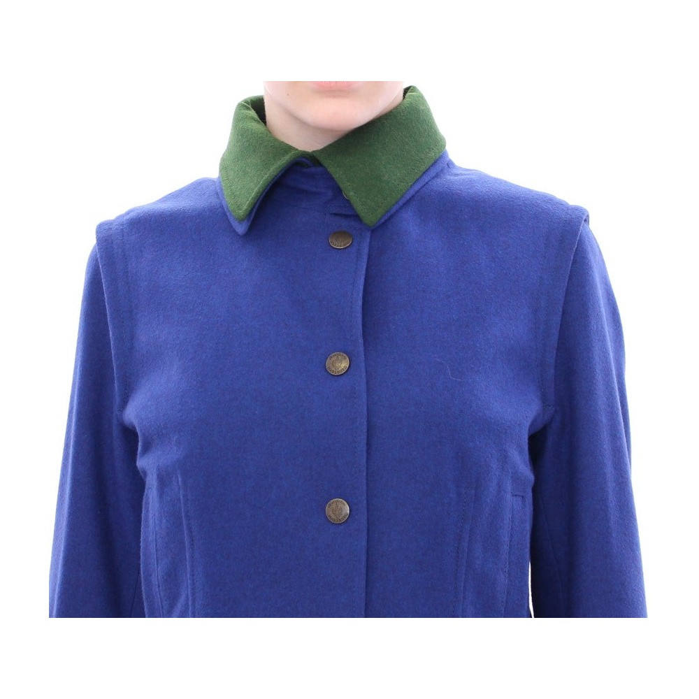 Andrea Incontri Elegantes blaues Wollsakko mit abnehmbarem Kragen
