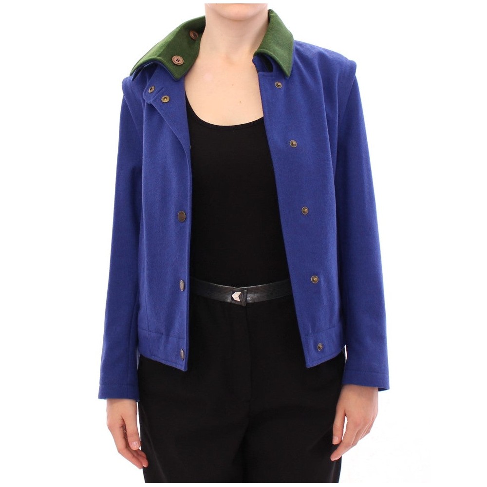 Andrea Incontri Elegantes blaues Wollsakko mit abnehmbarem Kragen