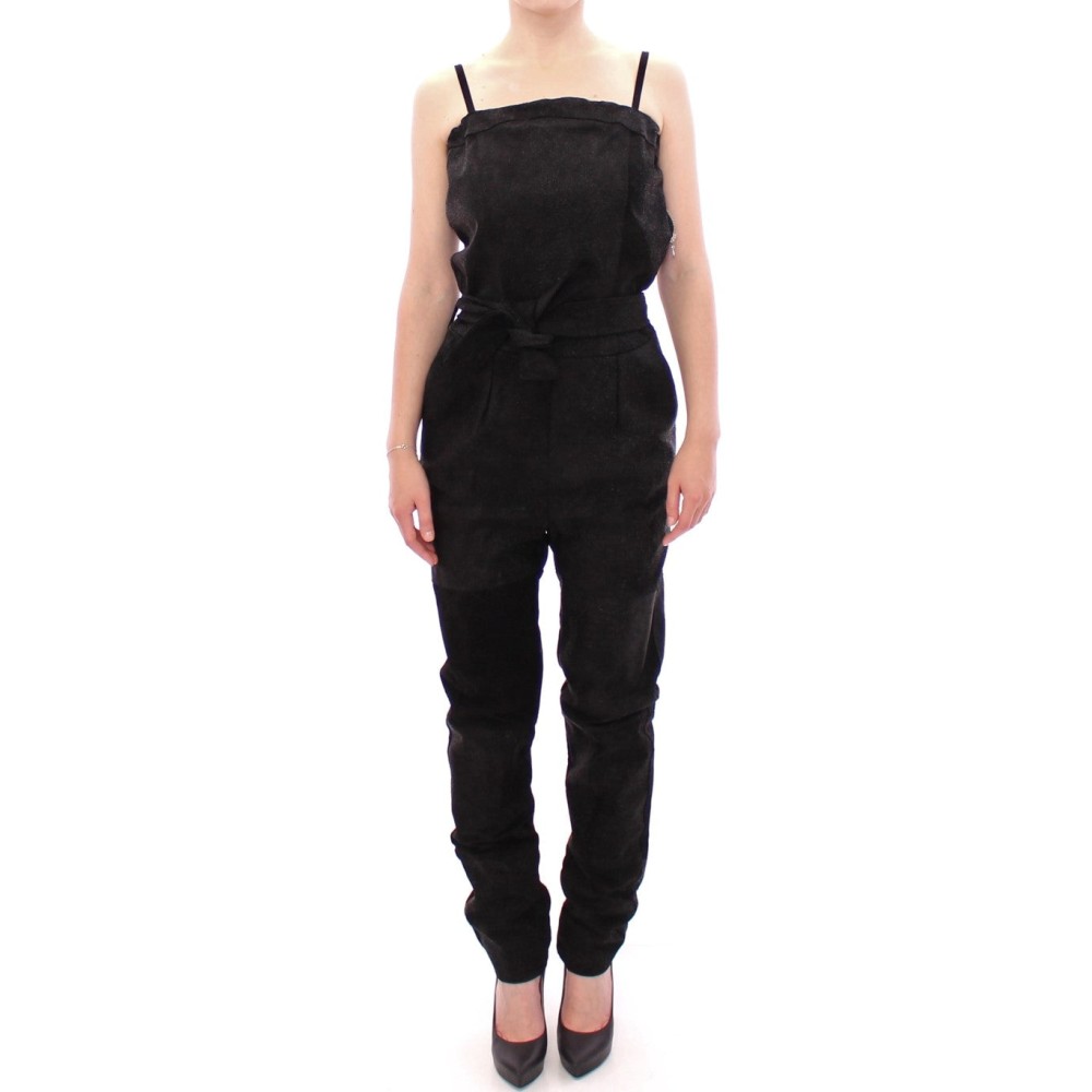 La Maison du Couturier Eleganter schwarzer Leder-Overall mit Taillenriemen