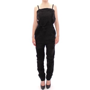 La Maison du Couturier Eleganter schwarzer Leder-Overall mit Taillenriemen