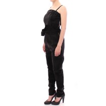 La Maison du Couturier Eleganter schwarzer Leder-Overall mit Taillenriemen