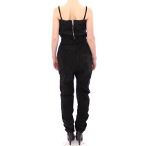 La Maison du Couturier Eleganter schwarzer Leder-Overall mit Taillenriemen