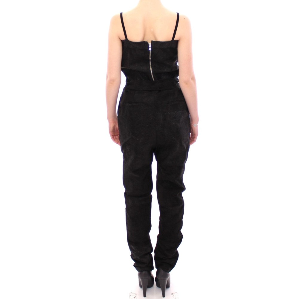 La Maison du Couturier Eleganter schwarzer Leder-Overall mit Taillenriemen