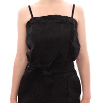 La Maison du Couturier Eleganter schwarzer Leder-Overall mit Taillenriemen