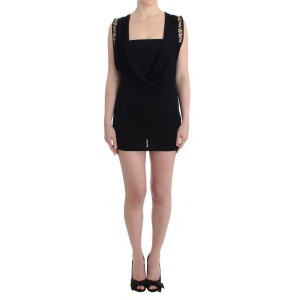 Roccobarocco Elegantes ärmelloses schwarzes Minikleid mit goldenen Details