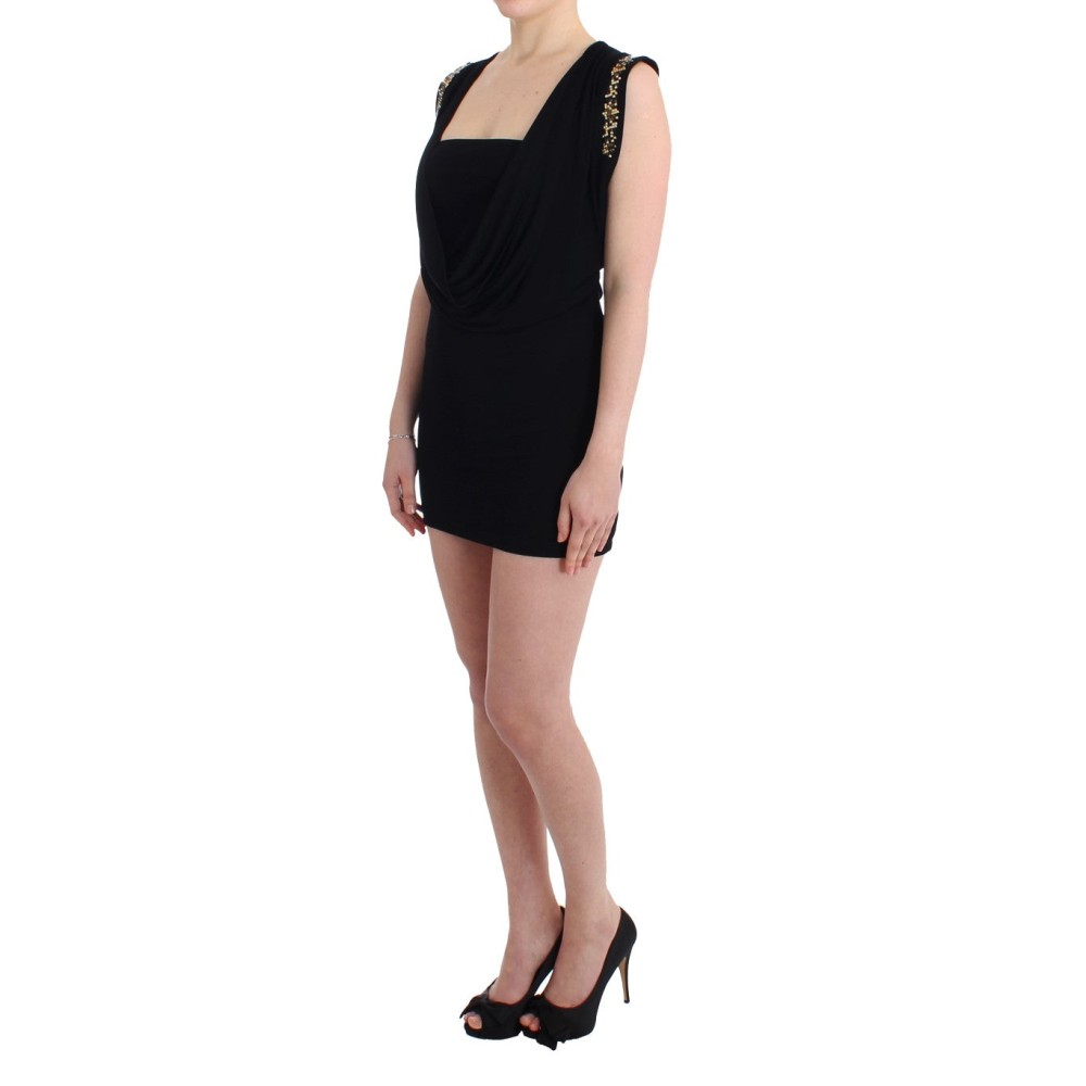 Roccobarocco Elegantes ärmelloses schwarzes Minikleid mit goldenen Details