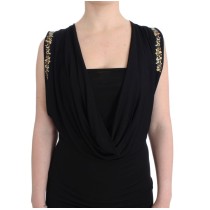Roccobarocco Elegantes ärmelloses schwarzes Minikleid mit goldenen Details
