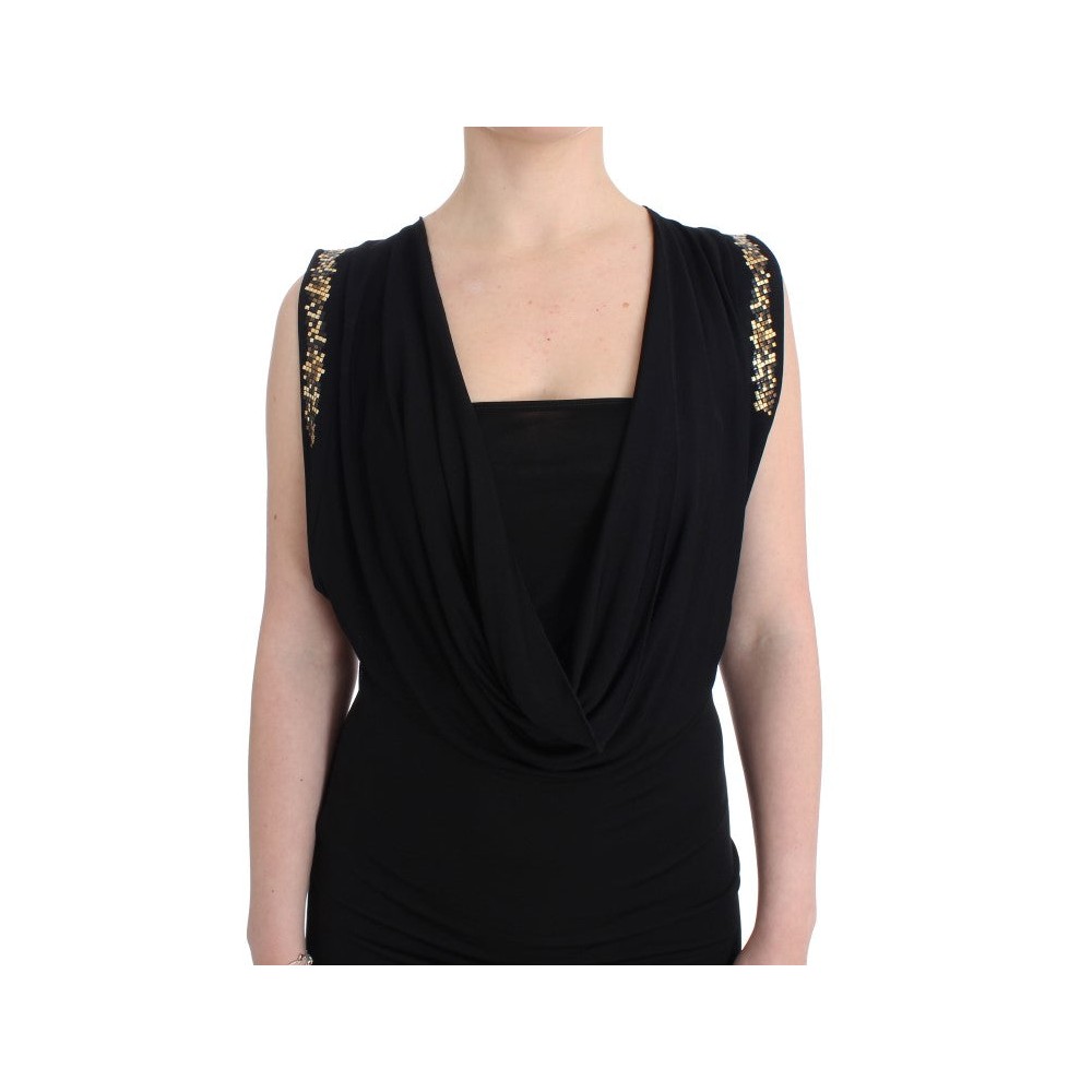 Roccobarocco Elegantes ärmelloses schwarzes Minikleid mit goldenen Details