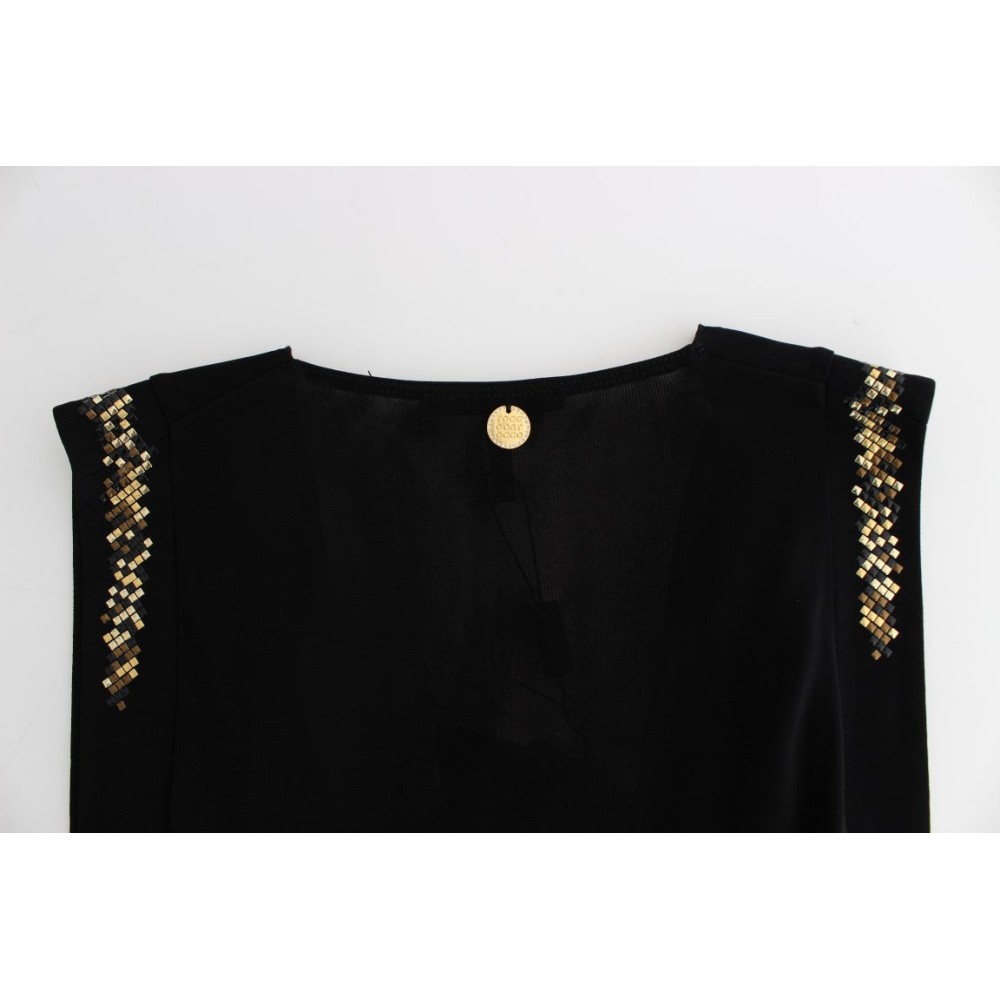Roccobarocco Elegantes ärmelloses schwarzes Minikleid mit goldenen Details