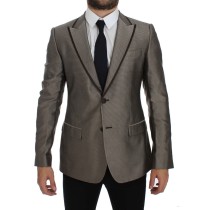 Dolce & Gabbana Eleganter schlanker Blazer aus brauner Seide mit zwei Knöpfen