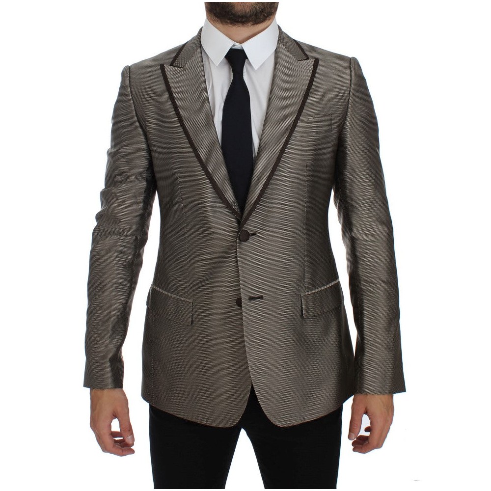 Dolce & Gabbana Eleganter schlanker Blazer aus brauner Seide mit zwei Knöpfen