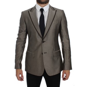 Dolce & Gabbana Eleganter schlanker Blazer aus brauner Seide mit zwei Knöpfen