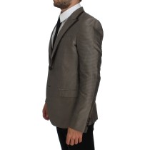 Dolce & Gabbana Eleganter schlanker Blazer aus brauner Seide mit zwei Knöpfen