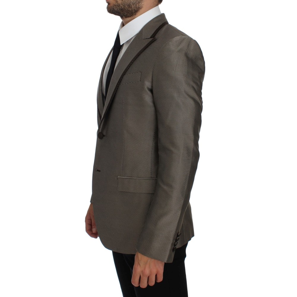 Dolce & Gabbana Eleganter schlanker Blazer aus brauner Seide mit zwei Knöpfen