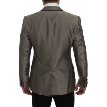 Dolce & Gabbana Eleganter schlanker Blazer aus brauner Seide mit zwei Knöpfen