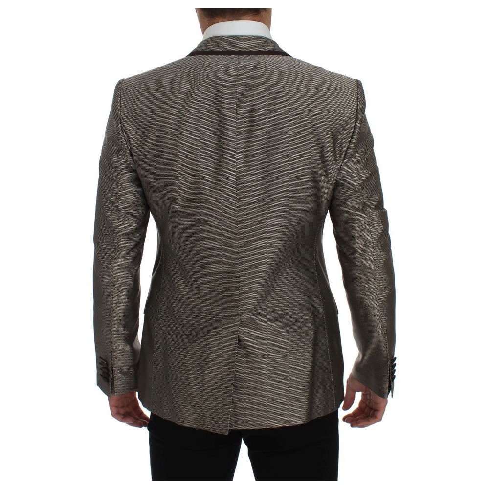 Dolce & Gabbana Eleganter schlanker Blazer aus brauner Seide mit zwei Knöpfen