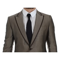 Dolce & Gabbana Eleganter schlanker Blazer aus brauner Seide mit zwei Knöpfen