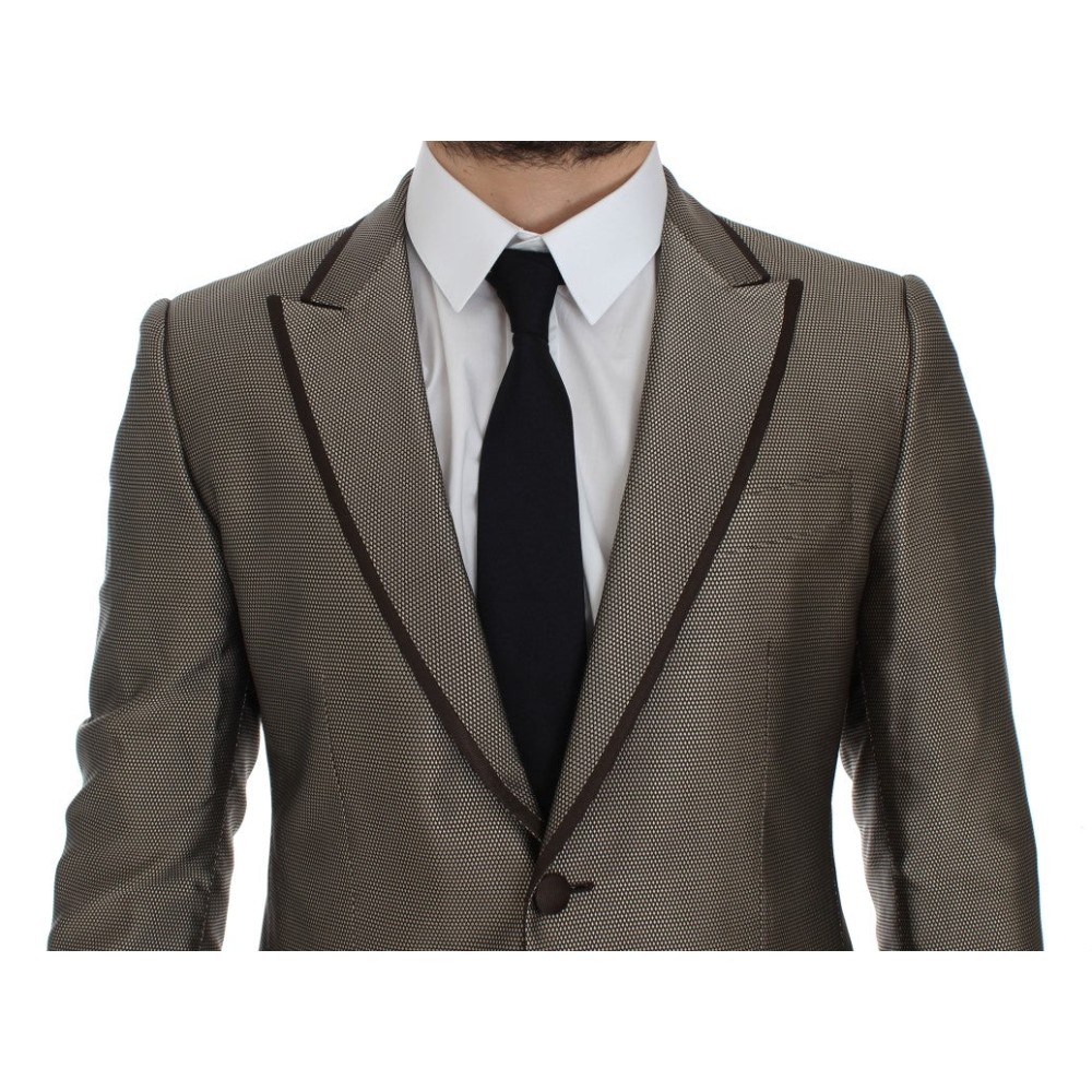 Dolce & Gabbana Eleganter schlanker Blazer aus brauner Seide mit zwei Knöpfen