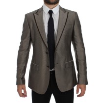 Dolce & Gabbana Eleganter schlanker Blazer aus brauner Seide mit zwei Knöpfen