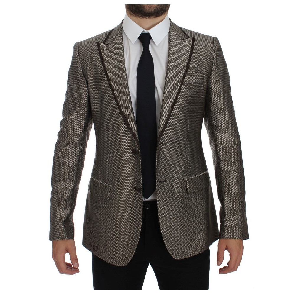 Dolce & Gabbana Eleganter schlanker Blazer aus brauner Seide mit zwei Knöpfen