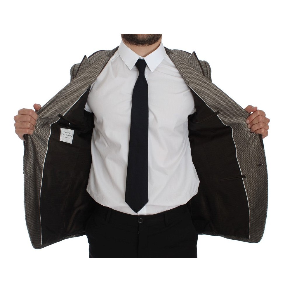 Dolce & Gabbana Eleganter schlanker Blazer aus brauner Seide mit zwei Knöpfen