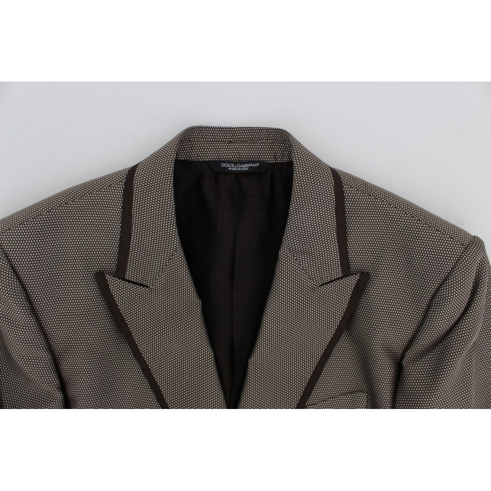Dolce & Gabbana Eleganter schlanker Blazer aus brauner Seide mit zwei Knöpfen