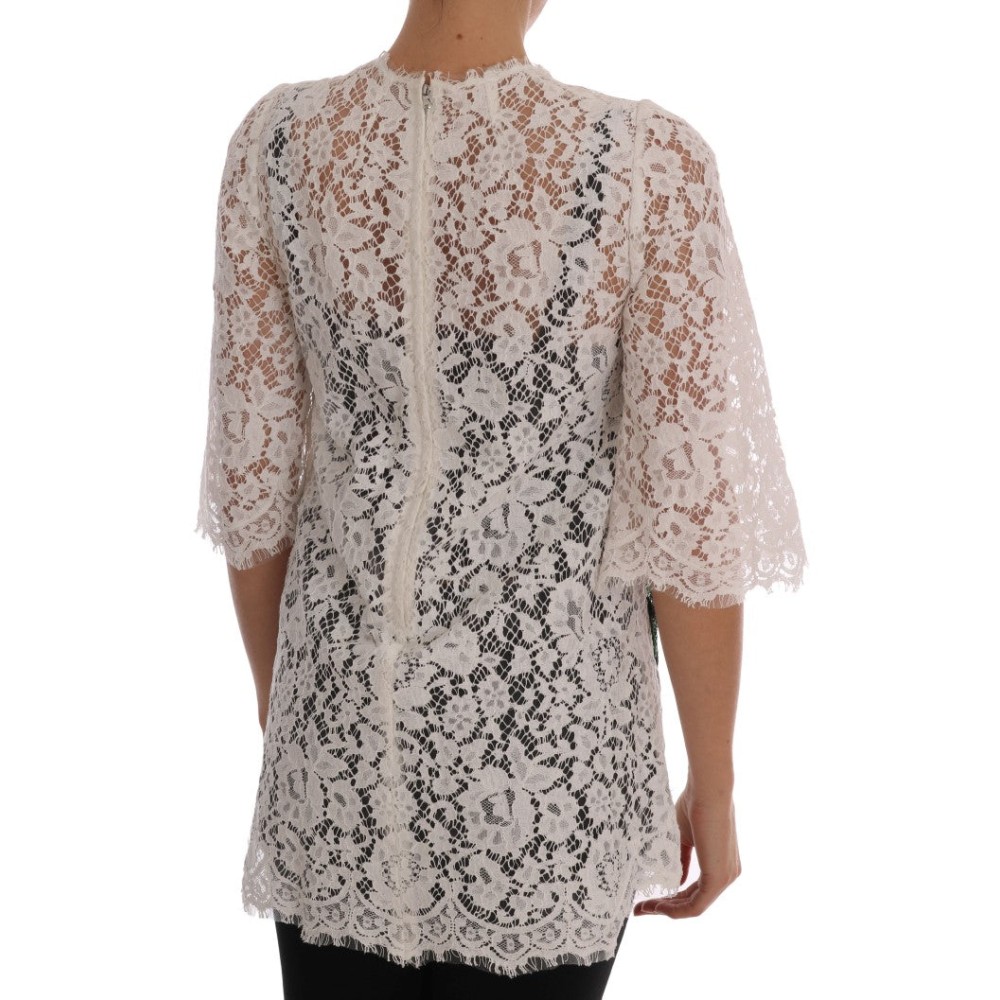 Dolce & Gabbana Elegante weiße Mini-Bluse mit Spitzenverzierung