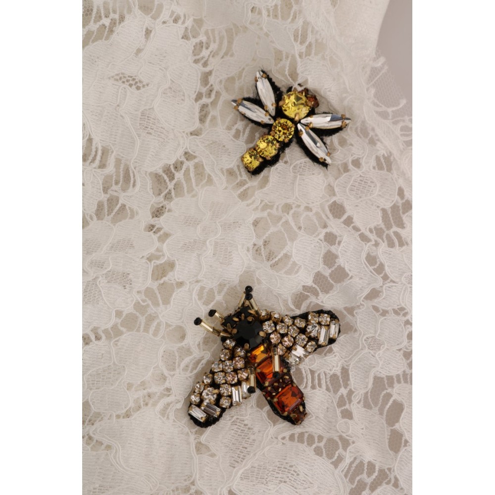 Dolce & Gabbana Elegante weiße Mini-Bluse mit Spitzenverzierung