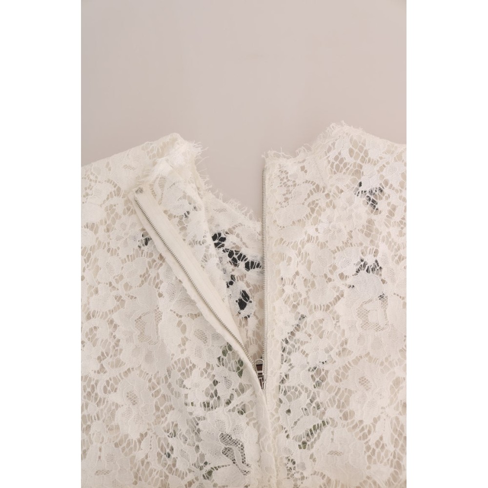 Dolce & Gabbana Elegante weiße Mini-Bluse mit Spitzenverzierung