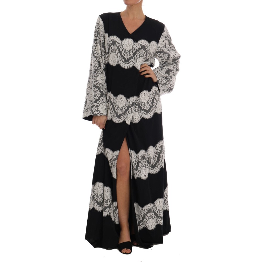 Dolce & Gabbana Elegantes Kaftan Maxikleid aus geblümter Seide und Spitze