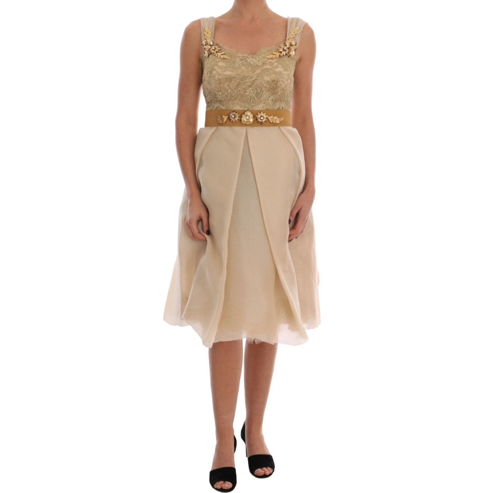 Dolce & Gabbana Elegantes Seidenkleid aus Spitze und Organza mit Verzierungen