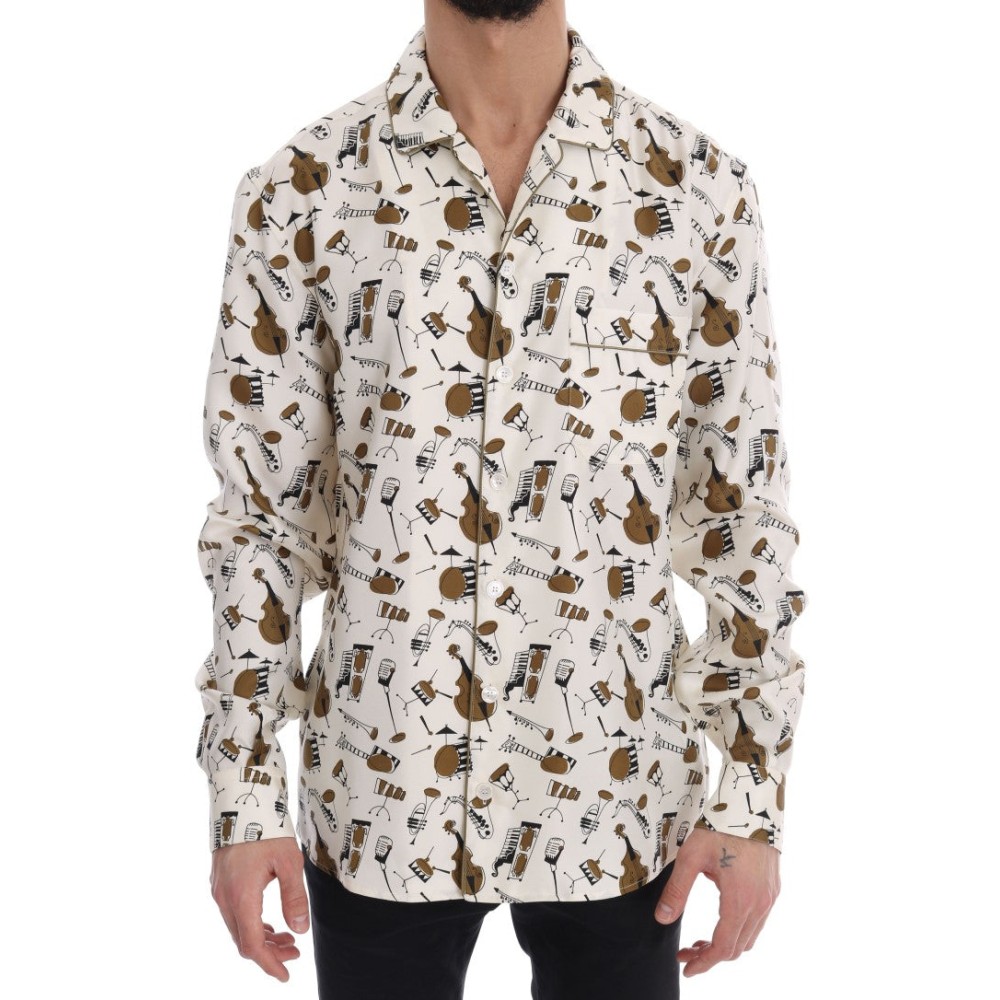 Dolce & Gabbana Exklusive Seide Casual Herrenhemd - JAZZ Motiv