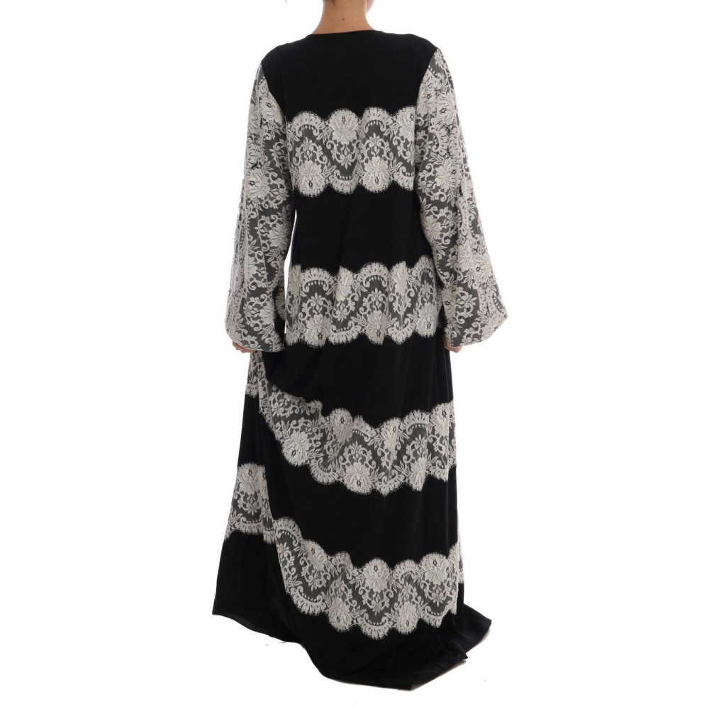 Dolce & Gabbana Elegantes Kaftan Maxikleid aus geblümter Seide und Spitze